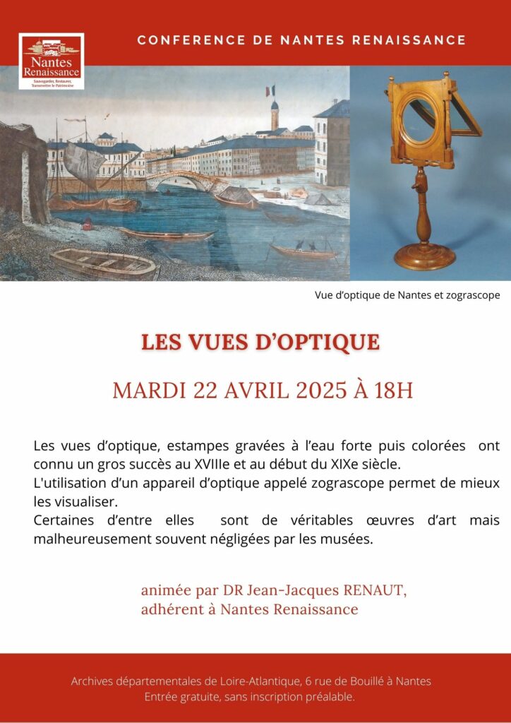 programme de la conférence sur les vues d'optique proposée par Nantes Renaissance le 22 avril 2025